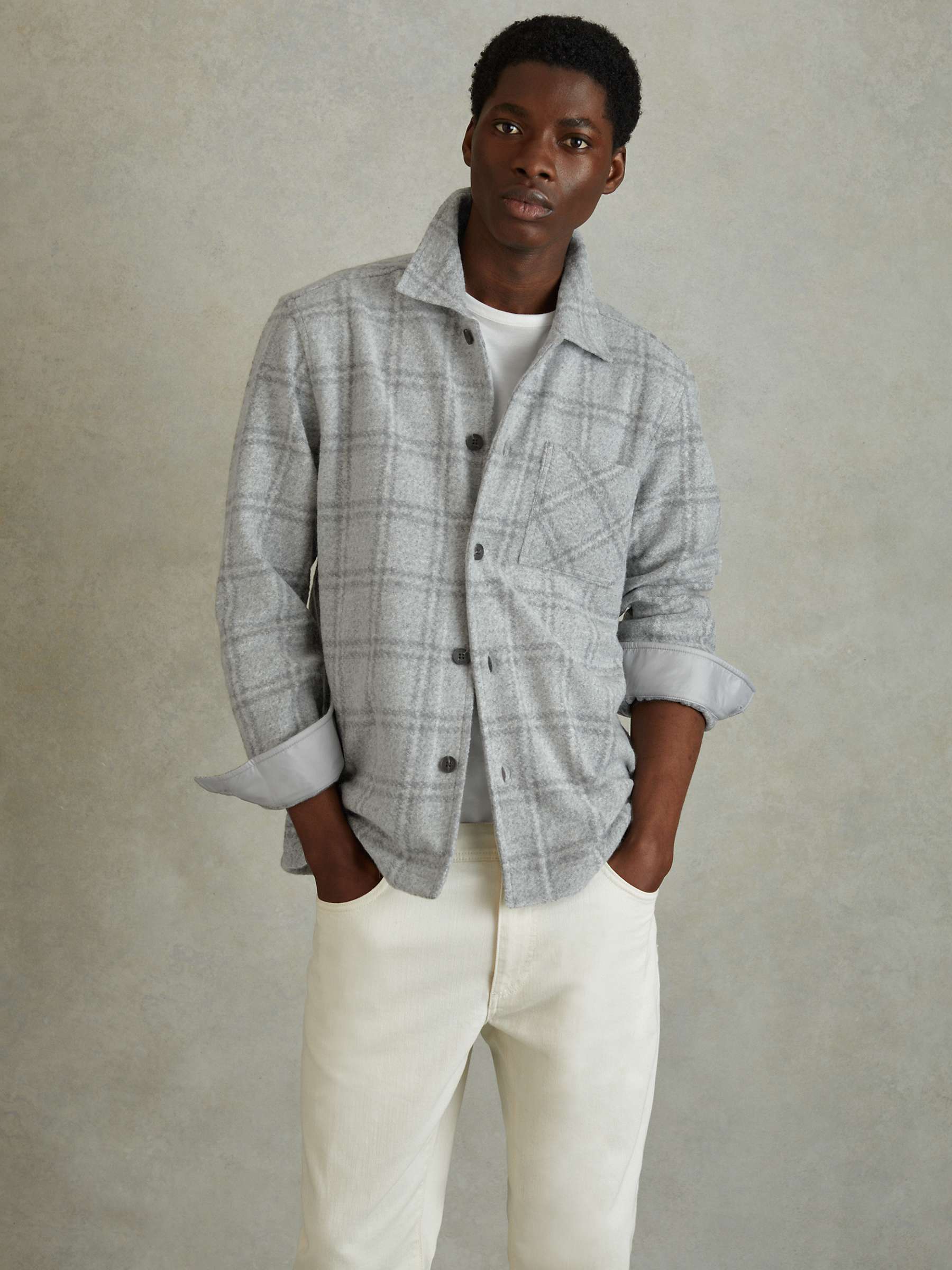 Buy Reiss Oliver Long Sleeve Brushed Check Shirt, Soft Grey Online at johnlewis.com