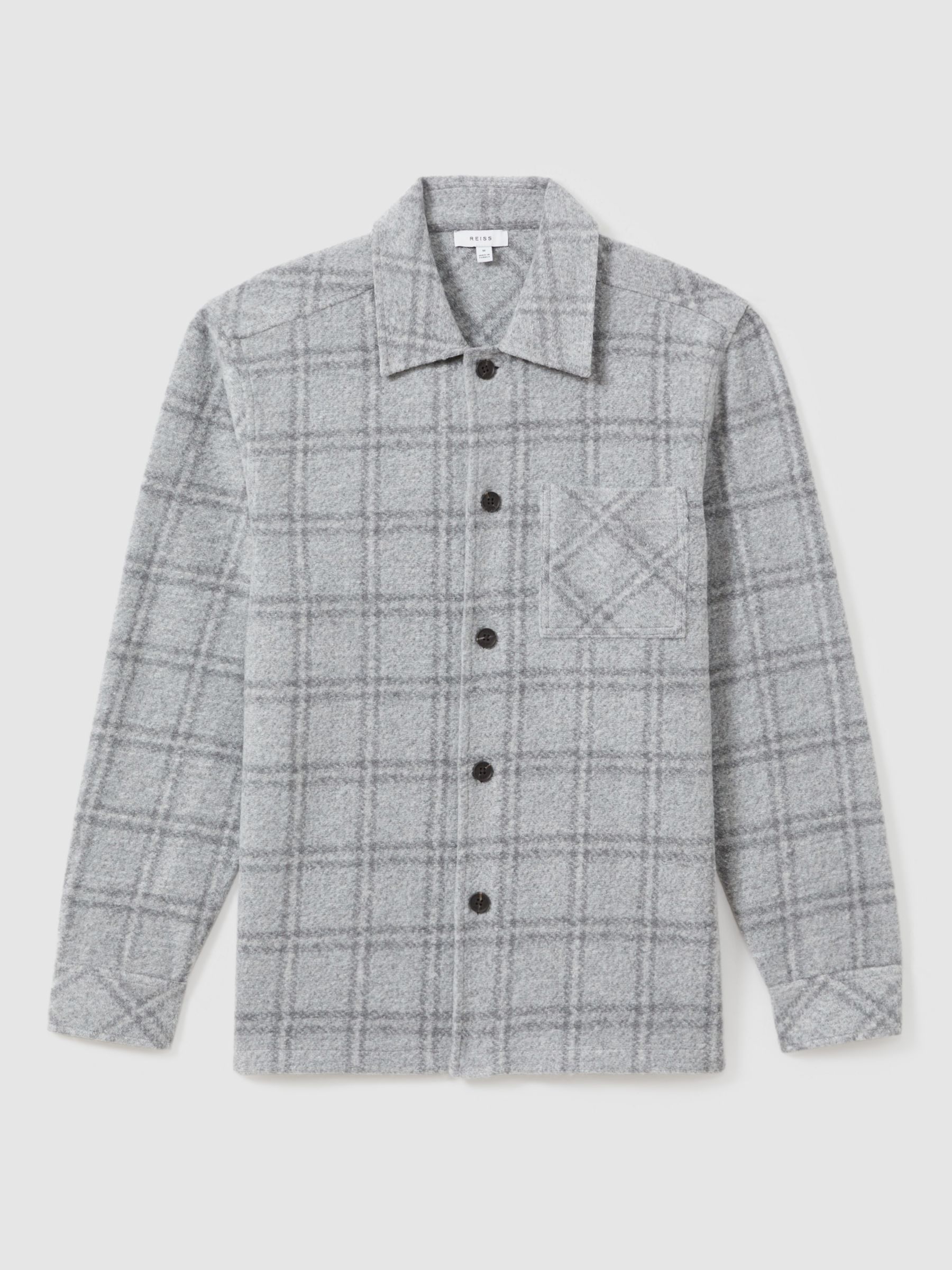 Reiss Oliver Long Sleeve Brushed Check Shirt, Soft Grey, XS