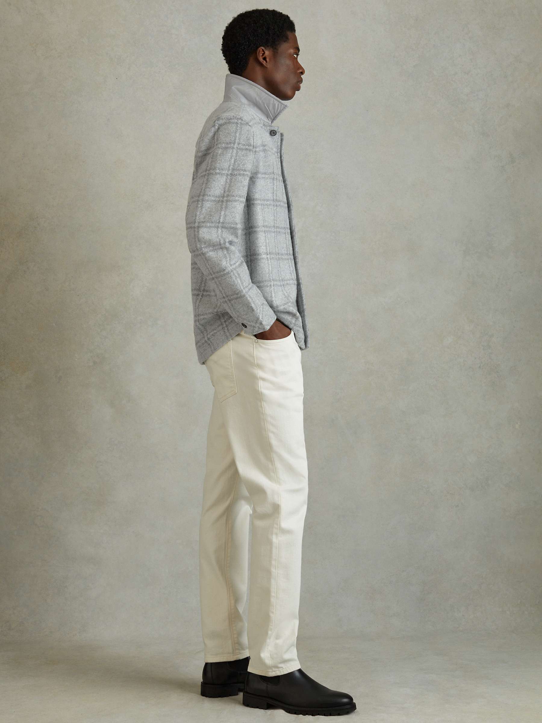 Buy Reiss Oliver Long Sleeve Brushed Check Shirt, Soft Grey Online at johnlewis.com