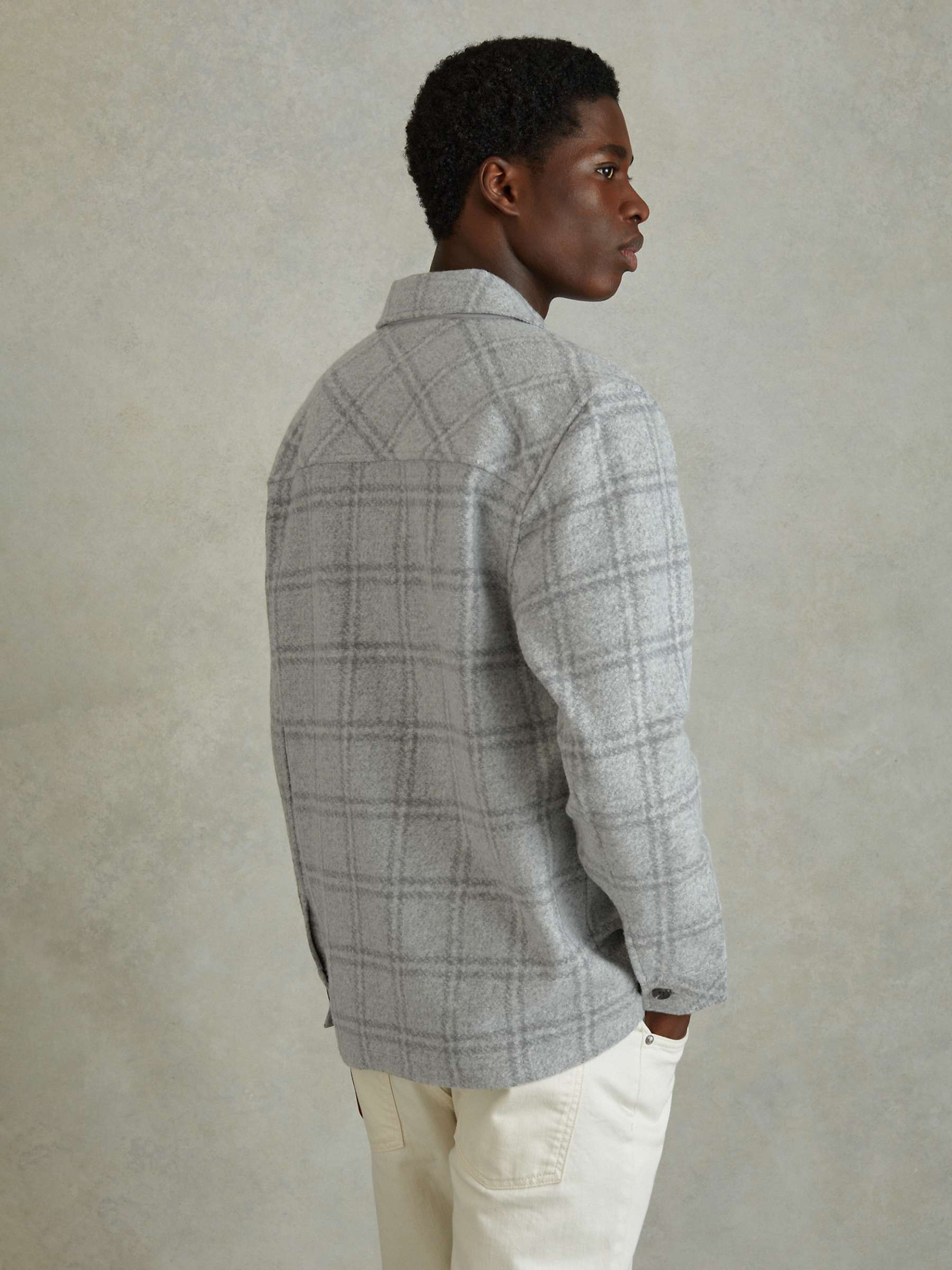 Buy Reiss Oliver Long Sleeve Brushed Check Shirt, Soft Grey Online at johnlewis.com