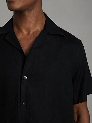 Reiss Beldi Linen Short Sleeve Cuban Shirt, Black