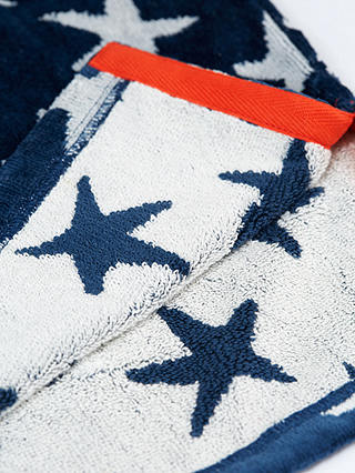 Frugi Kids' Havana Starfish Organic Cotton Hooded Towel, Soft Navy/White