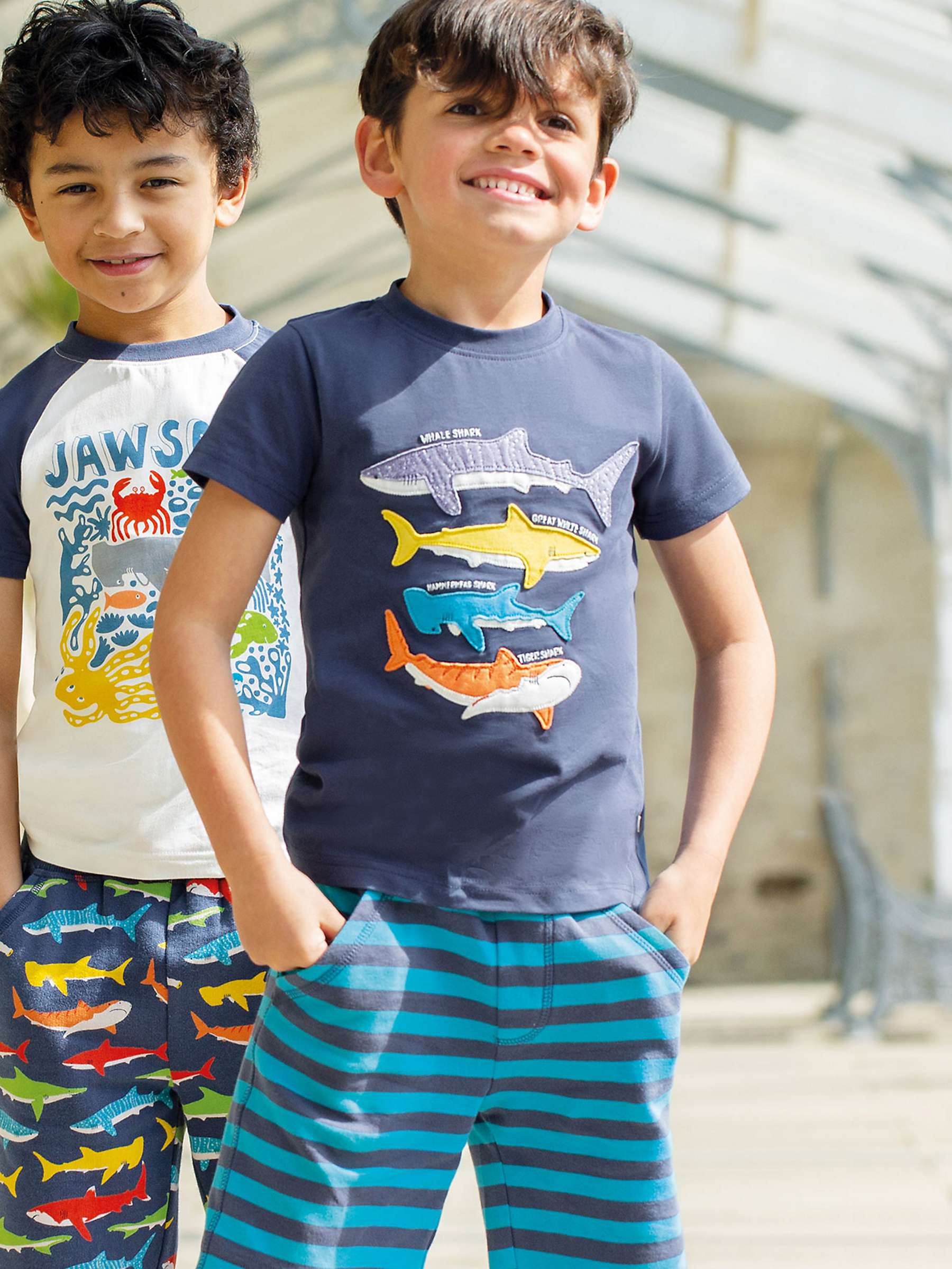 Buy Frugi Kids' Organic Cotton Ellis Stripe Shorts, Tropical Navy Online at johnlewis.com