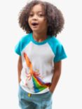 Frugi Kids' Robbie Organic Cotton Raglan Squid T-shirt, Soft White/Multi