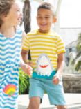 Frugi Kids' Sid Organic Cotton Shark Applique T-Shirt, Multi