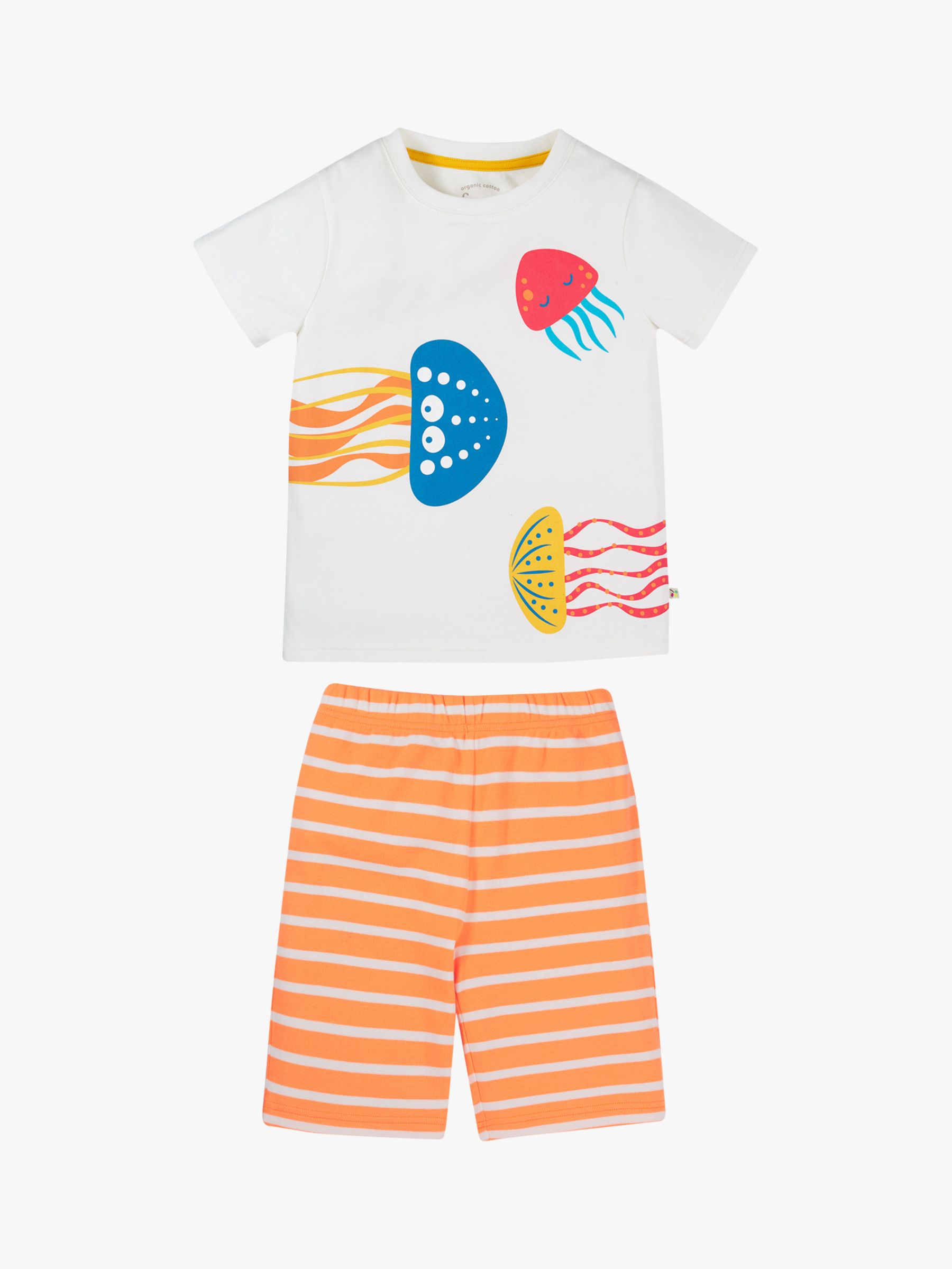 Frugi Kids' Porthleven Jellyfish Short Pyjamas, Soft White/Multi, 2-3 years