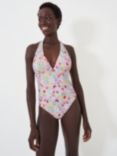 Crew Clothing Floral Print Halterneck Swimsuit, Pink/Multi