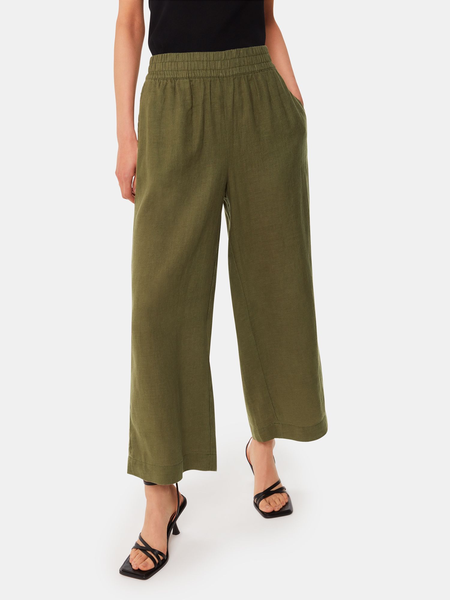 Buy Whistles Linen Pocket Trousers, Khaki Online at johnlewis.com