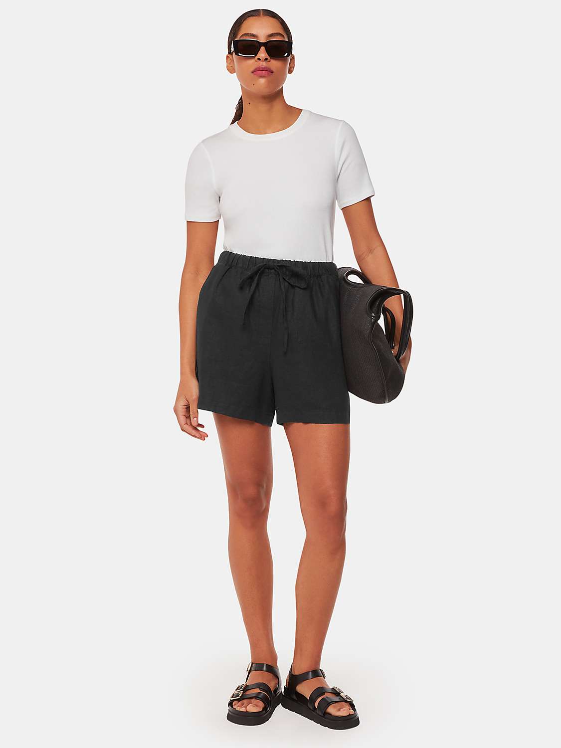 Buy Whistles Petite Elasticated Waist Linen Shorts, Black Online at johnlewis.com