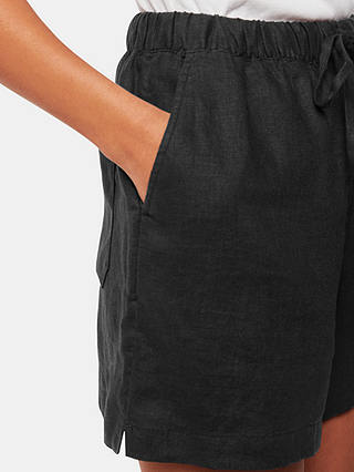 Whistles Petite Elasticated Waist Linen Shorts, Black