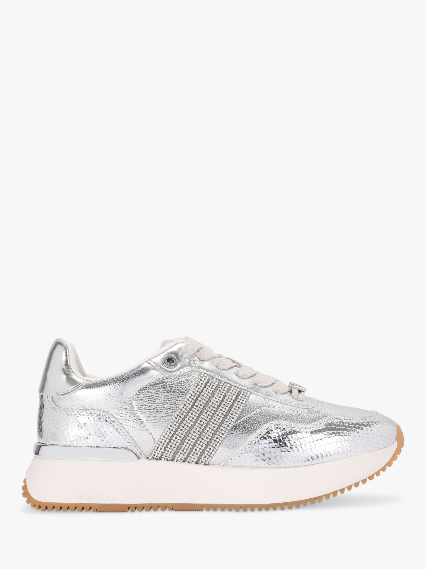 Buy Carvela Flare Paparazzi Embellished Leather Trainers, Silver Online at johnlewis.com