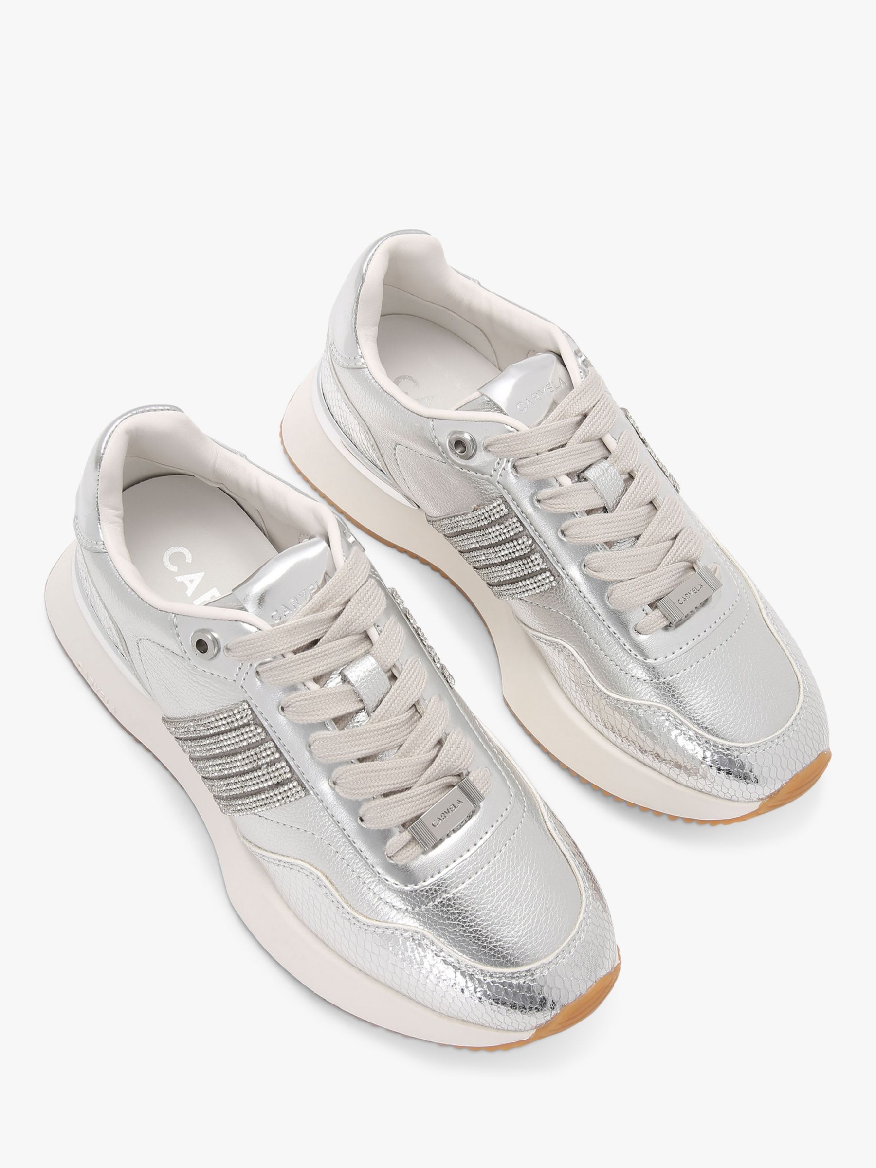 Buy Carvela Flare Paparazzi Embellished Leather Trainers, Silver Online at johnlewis.com