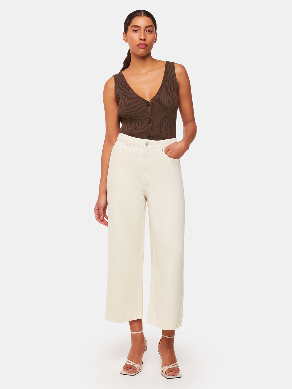 Whistles Wide Leg Cropped Jeans, White, 26