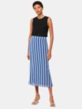 Whistles Crinkle Stripe Midi Skirt, Blue/Multi