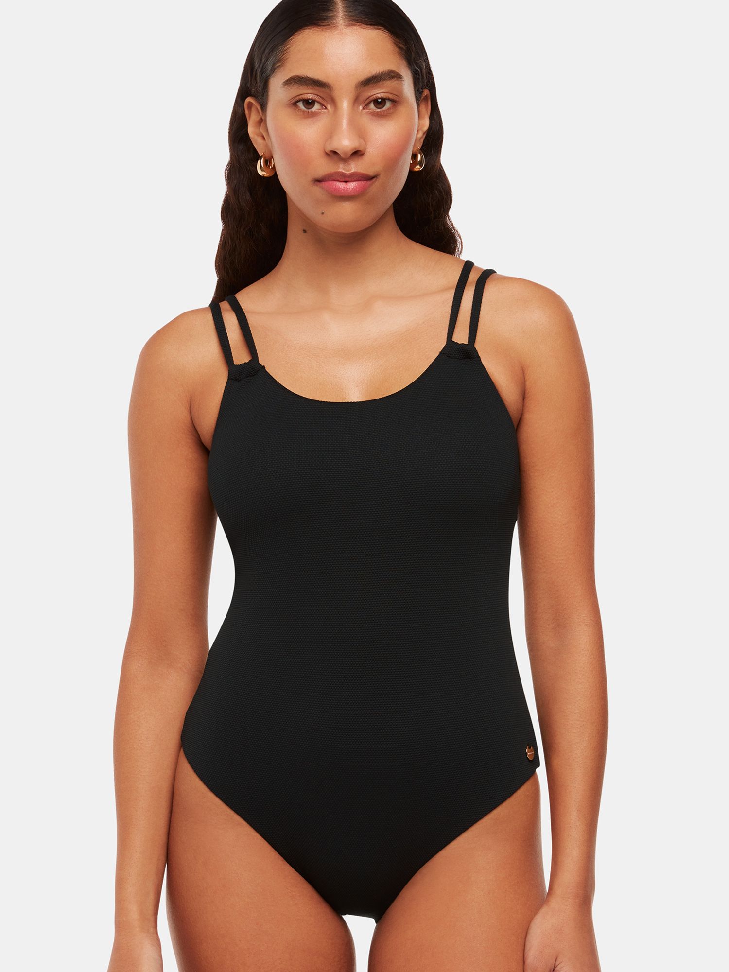 Whistles Double Strap Textured Swimsuit, Black, 6
