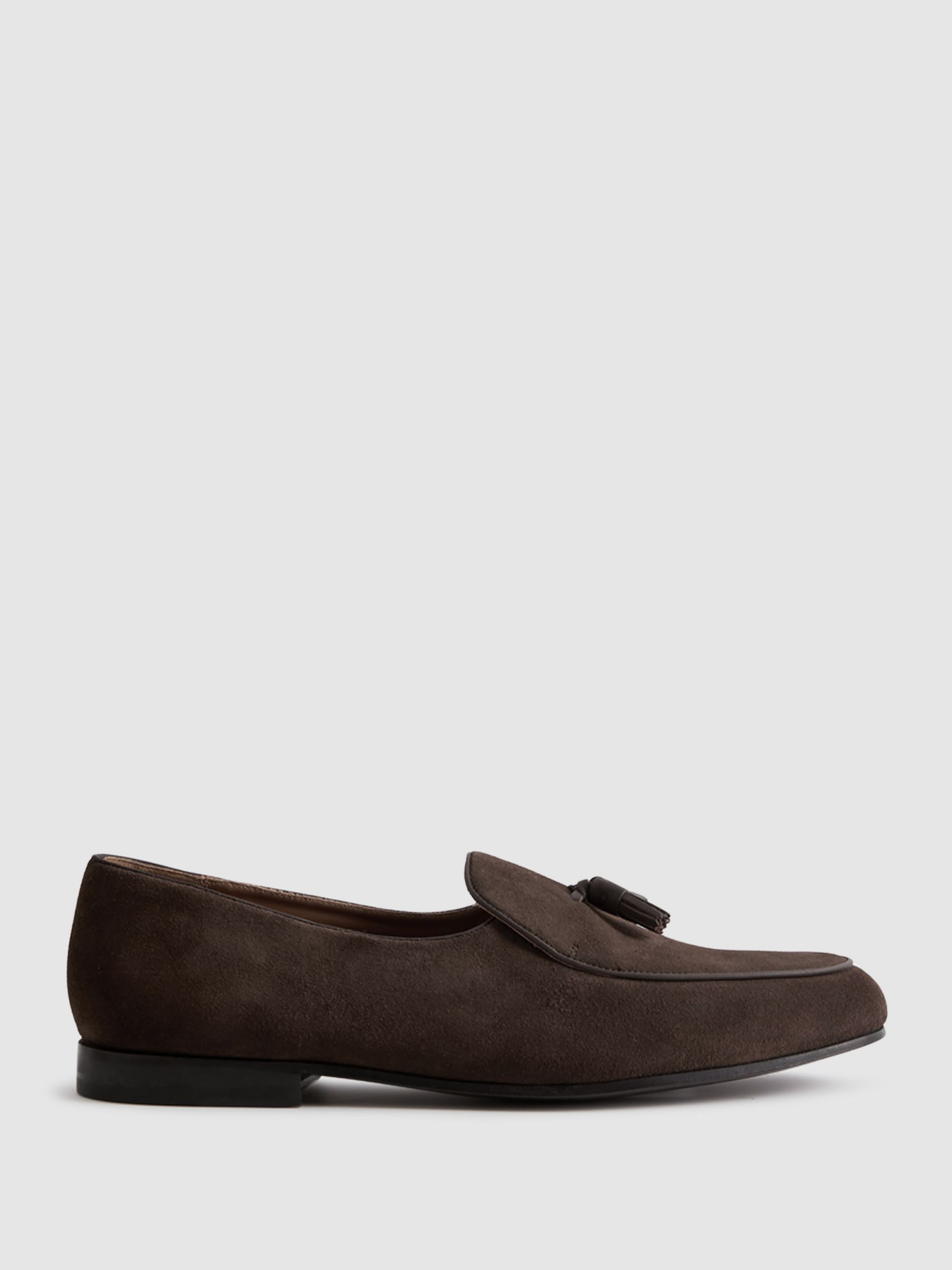 Reiss Harry Leather Tassel Loafers, Dark Brown, 7