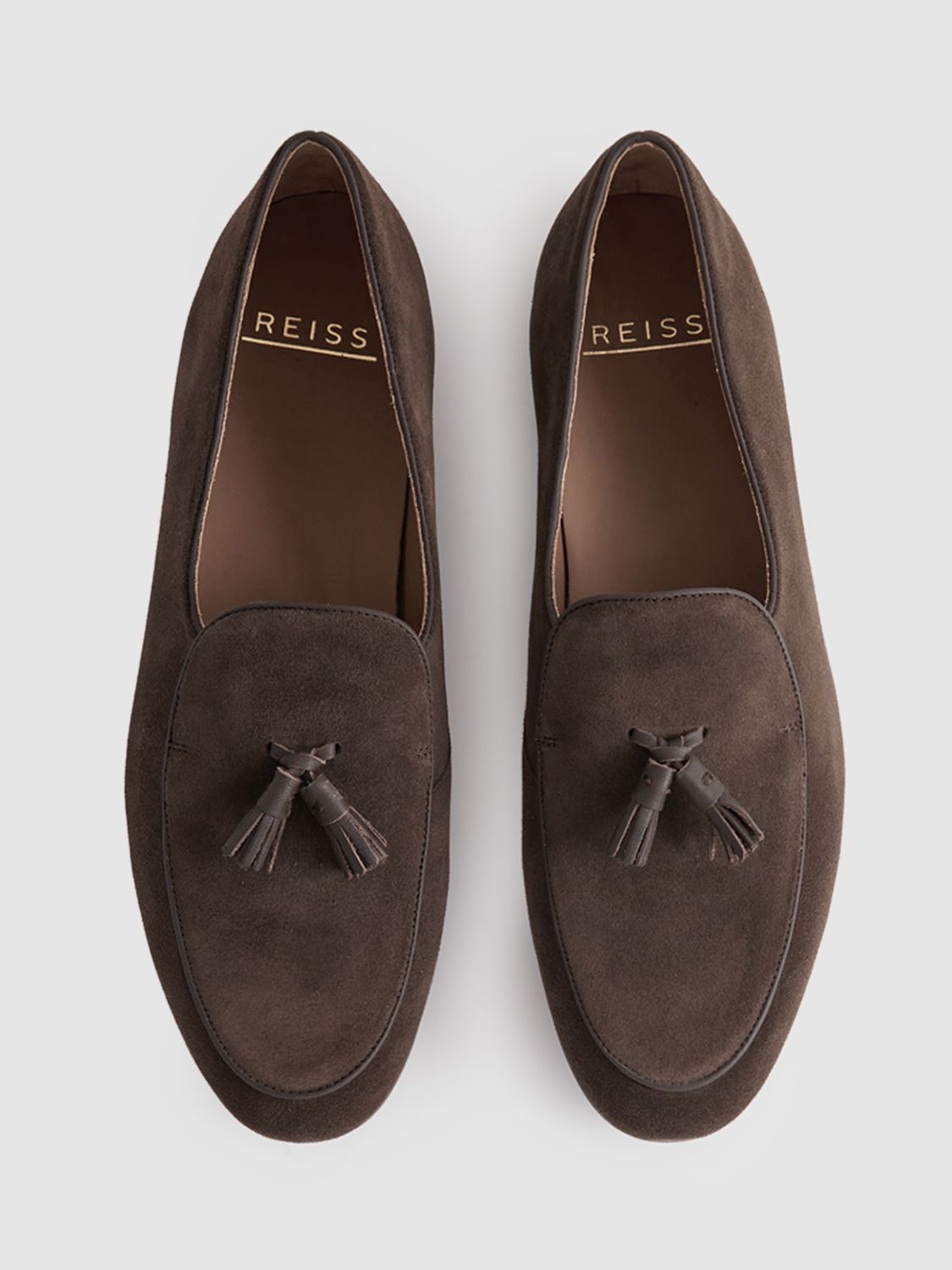 Reiss Harry Leather Tassel Loafers, Dark Brown, 7