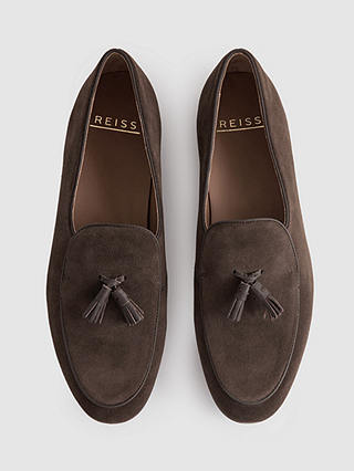 Reiss Harry Leather Tassel Loafers, Dark Brown