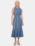 Whistles Petite Crinkle Stripe Midi Dress, Blue/Multi, Blue/Multi