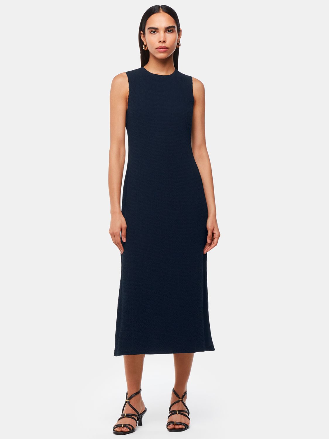 Whistles Erin Textured Midi Dress, Navy at John Lewis & Partners