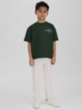Reiss Kids' Palm Back Graphic Oversized T-Shirt, Dark Green