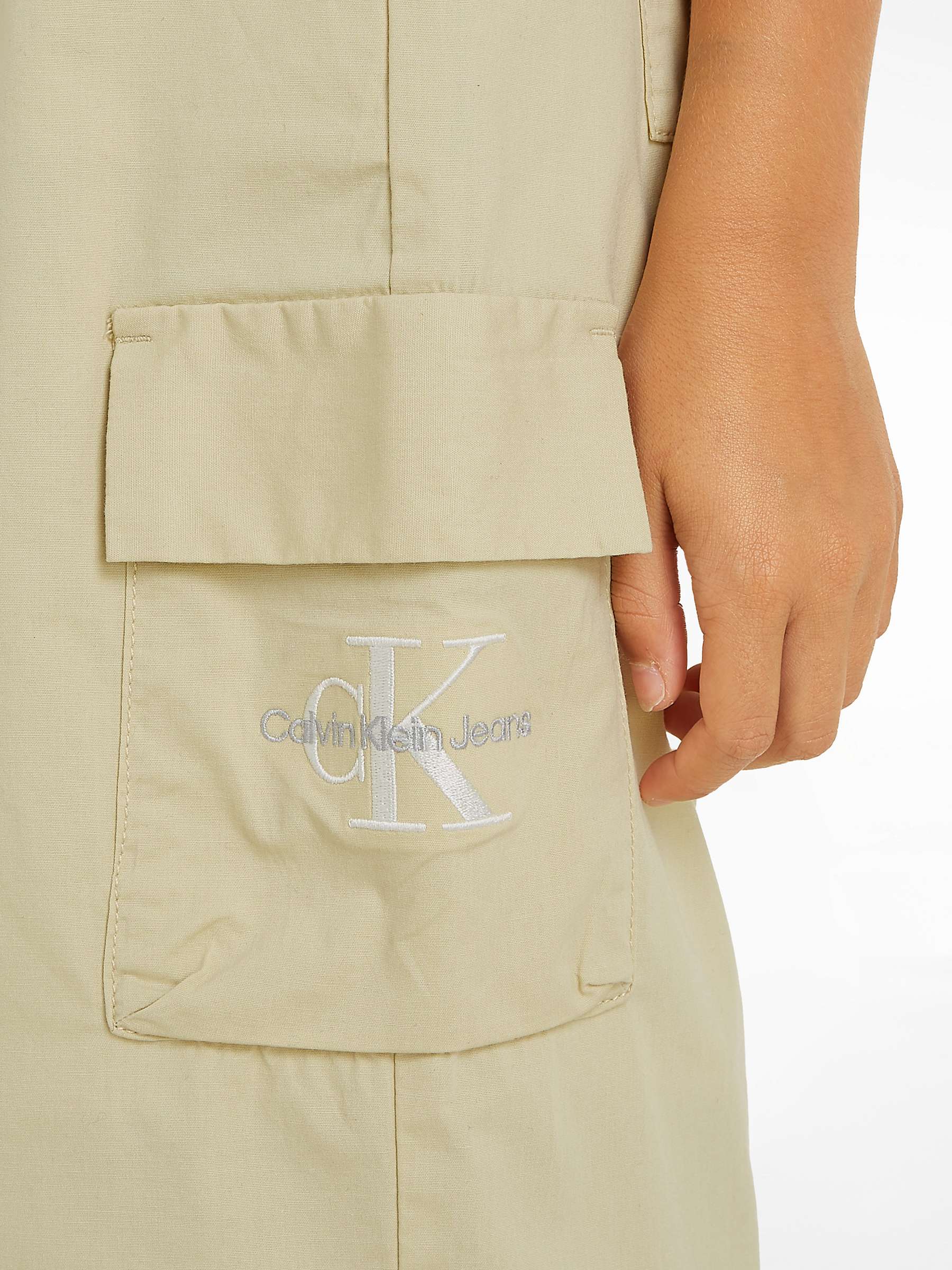 Buy Calvin Klein Kids' Logo Wide Leg Drawstring Cargo Trousers, Green Haze Online at johnlewis.com