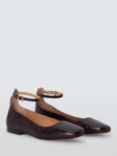 John Lewis Henney Leather Ankle Strap Ballerina Pumps, Chocolate Croc