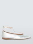 John Lewis Harrie Leather T-Bar Mary Jane Ballerina Pumps, Silver Foil