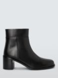 John Lewis Passion Leather Stacked Heel Square Toe Ankle Boots, Black