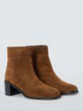 John Lewis Passion Suede Stacked Heel Square Toe Ankle Boots, Tobacco