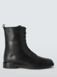 John Lewis Raine Leather Elevated Sole Lace Up Biker Boots, Black