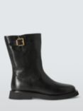 John Lewis Rocks Leather Elevated Sole Buckle Biker Boots, Black