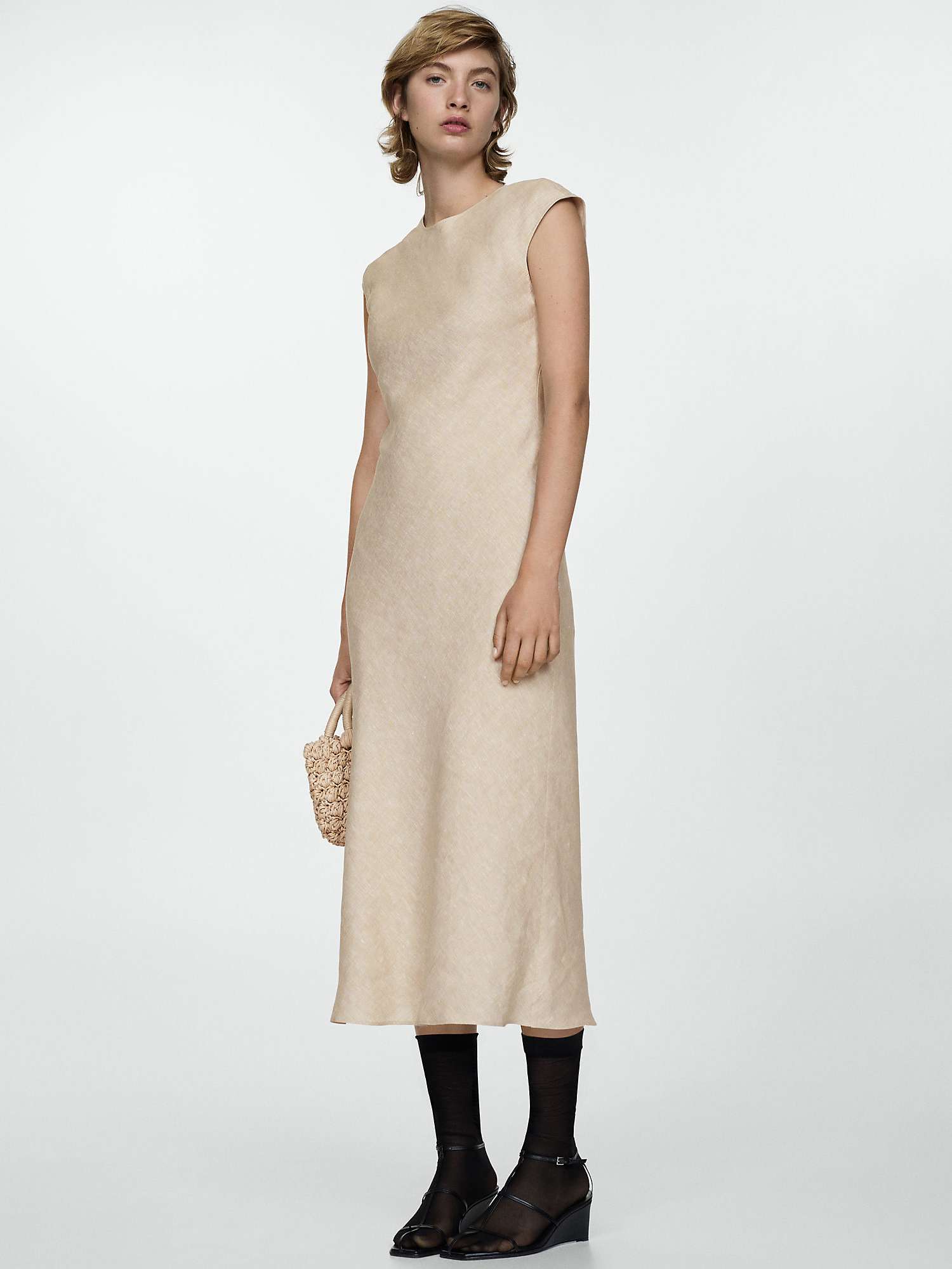 Buy Mango Gioia Open Back Linen Midi Dress, Light Beige Online at johnlewis.com