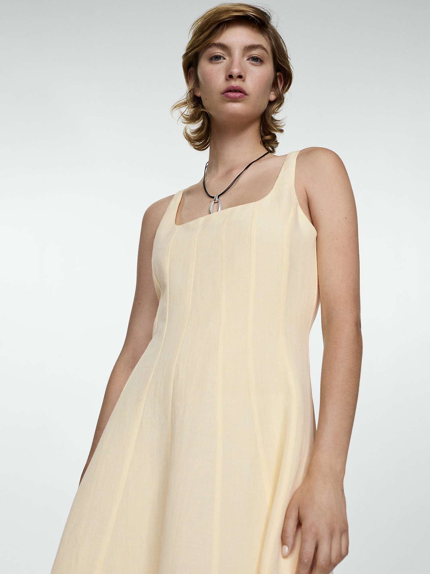 Buy Mango France Linen Blend Midi Dress, Yellow Online at johnlewis.com