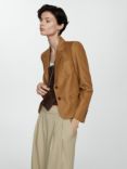 Mango Truman Cotton Lyocell Blend Blazer, Medium Brown