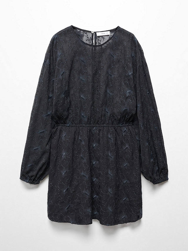 Mango Tessa Embroidered Long Sleeve Mini Dress, Black