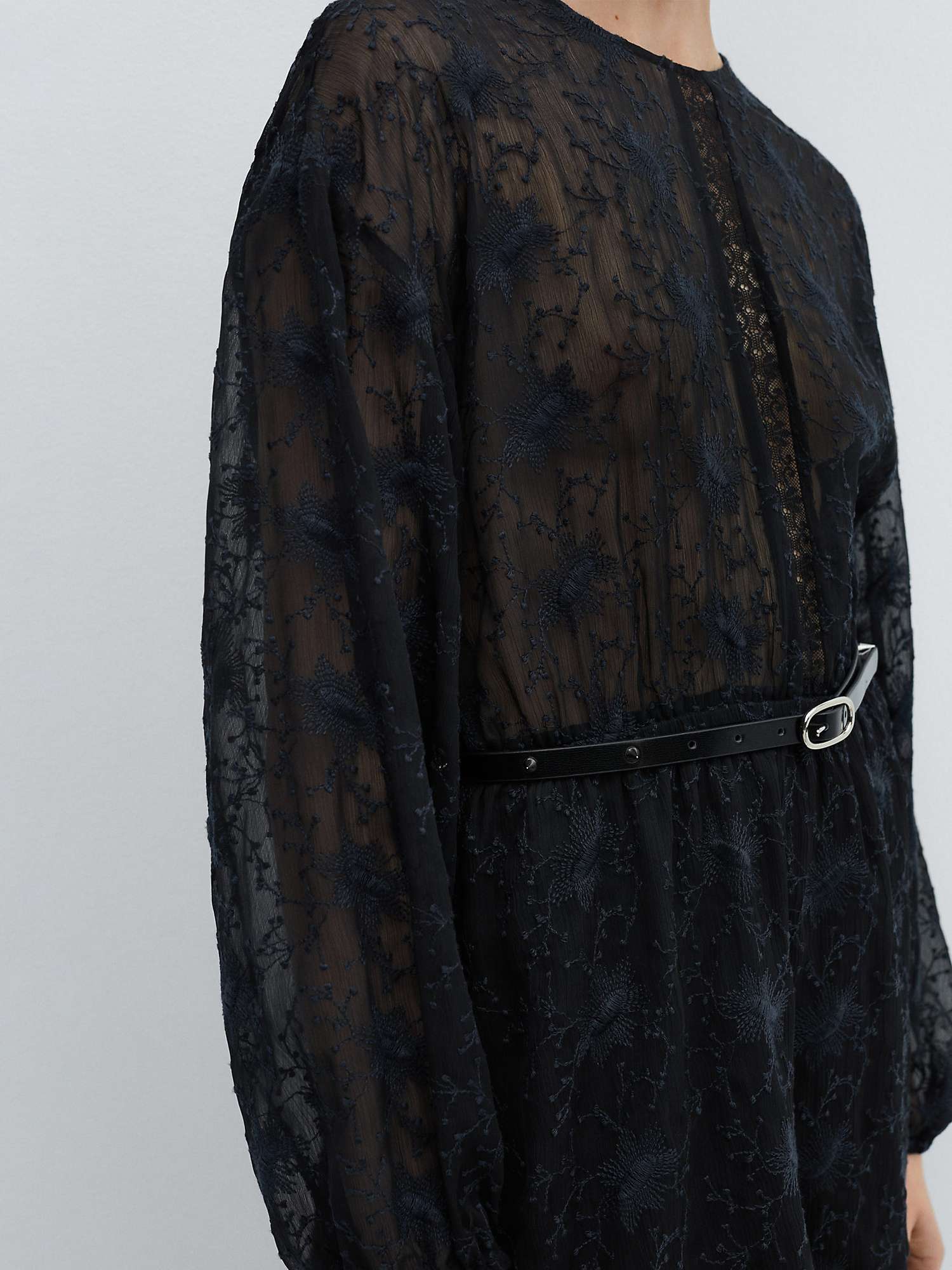 Buy Mango Tessa Embroidered Long Sleeve Mini Dress, Black Online at johnlewis.com