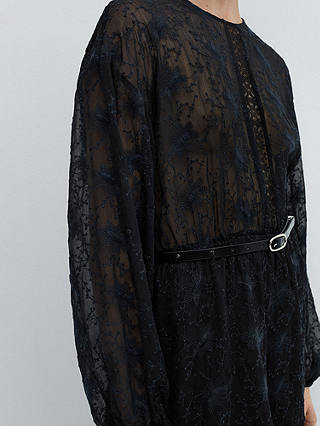 Mango Tessa Embroidered Long Sleeve Mini Dress, Black