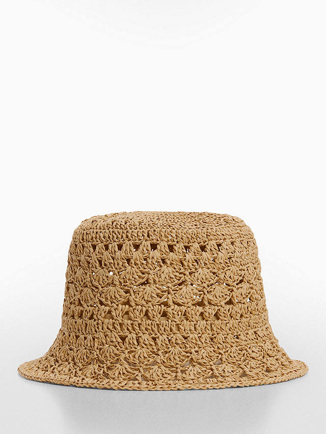 Mango Textured Bucket Hat, Light Beige