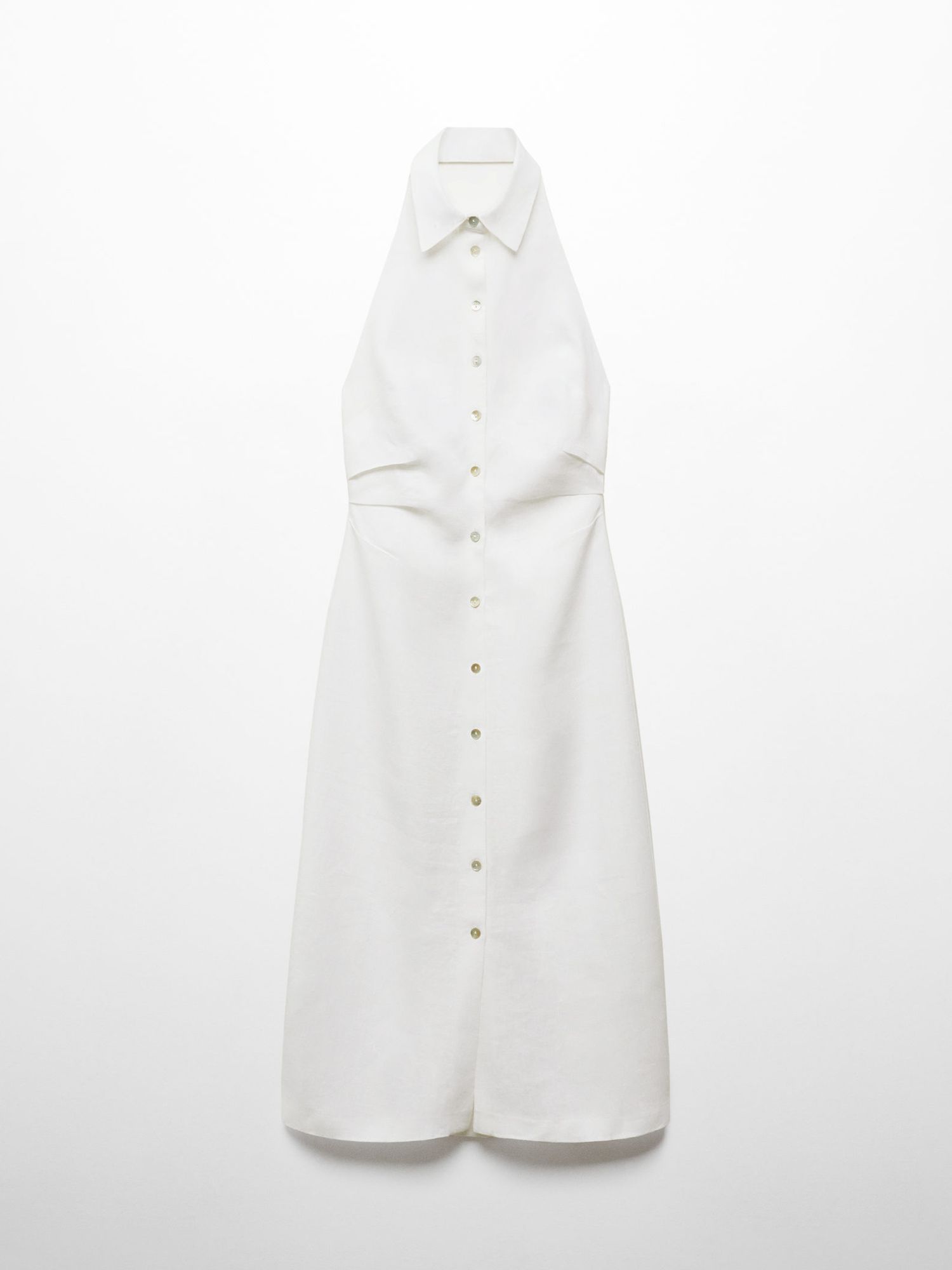 Mango Belen Midi Linen Shirt Dress, Natural White, 10