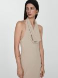 Mango Azores Cowl Neck Midi Dress, Beige