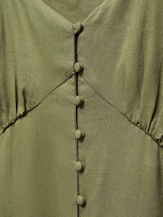 Mango Buttoned Linen Blend Midi Dress, Khaki