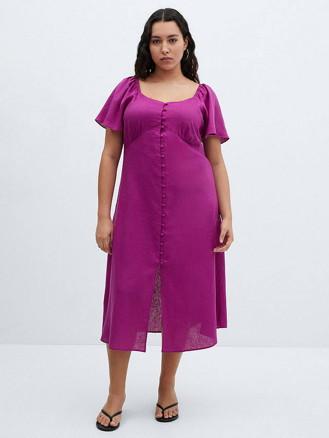 Mango Buttoned Linen Blend Midi Dress, Medium Purple