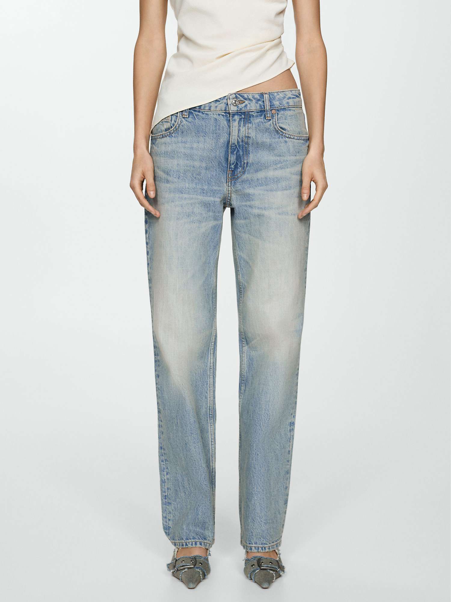 Buy Mango Aila Straight Low Waist Jeans, Open Blue Online at johnlewis.com