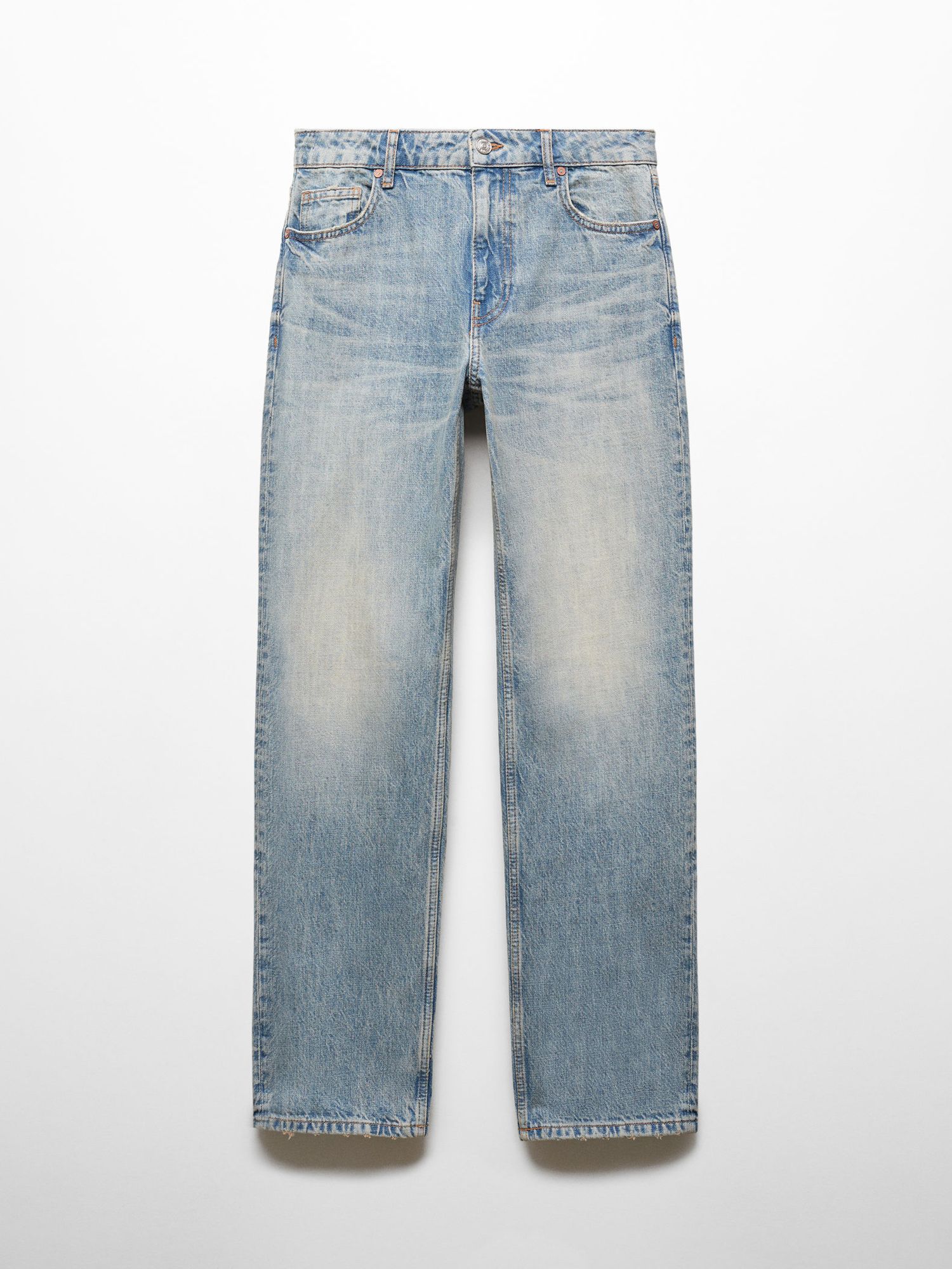Mango Aila Straight Low Waist Jeans, Open Blue, 10