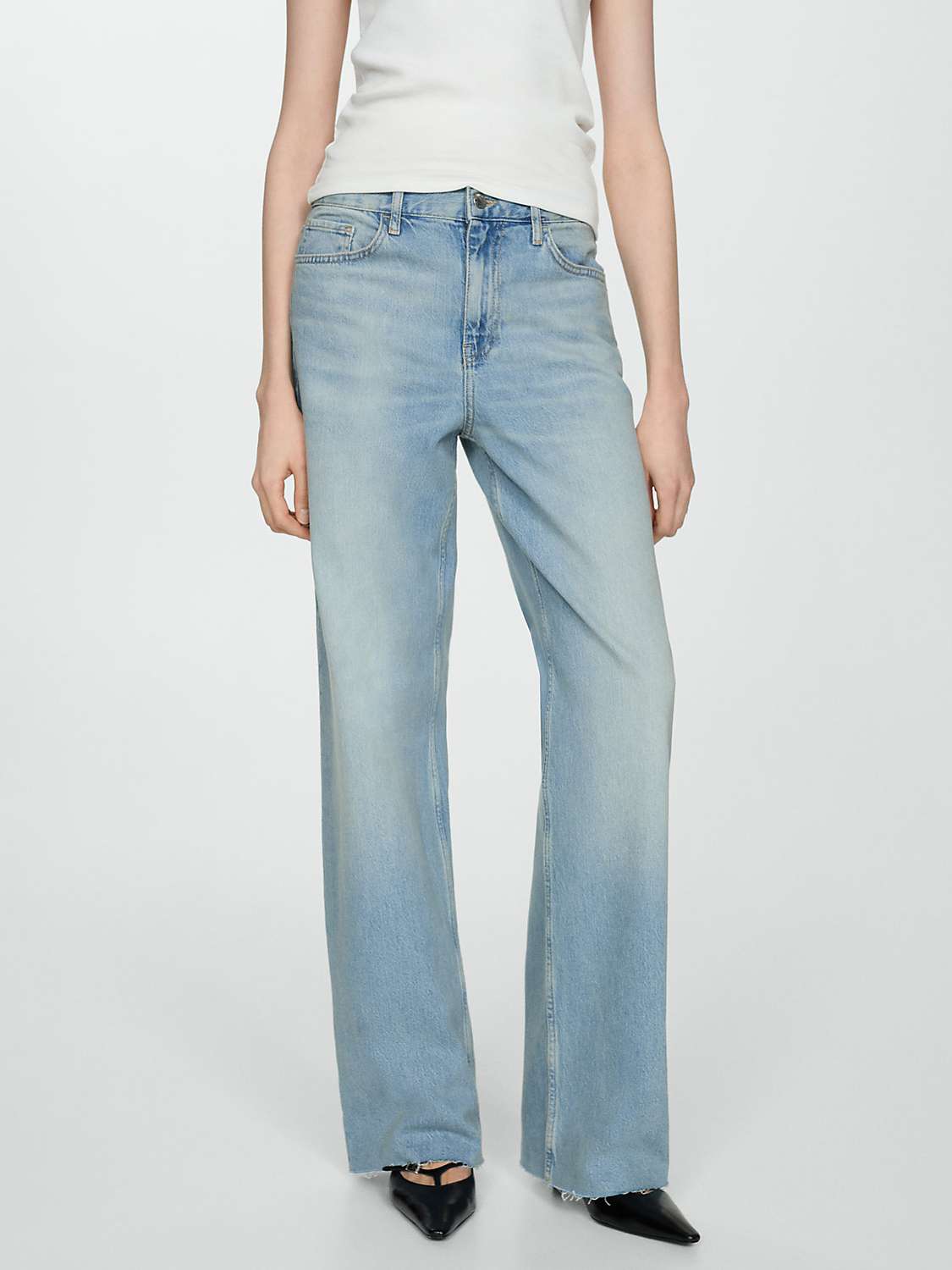 Buy Mango Denis Mid Rise Straight Jeans, Open Blue Online at johnlewis.com