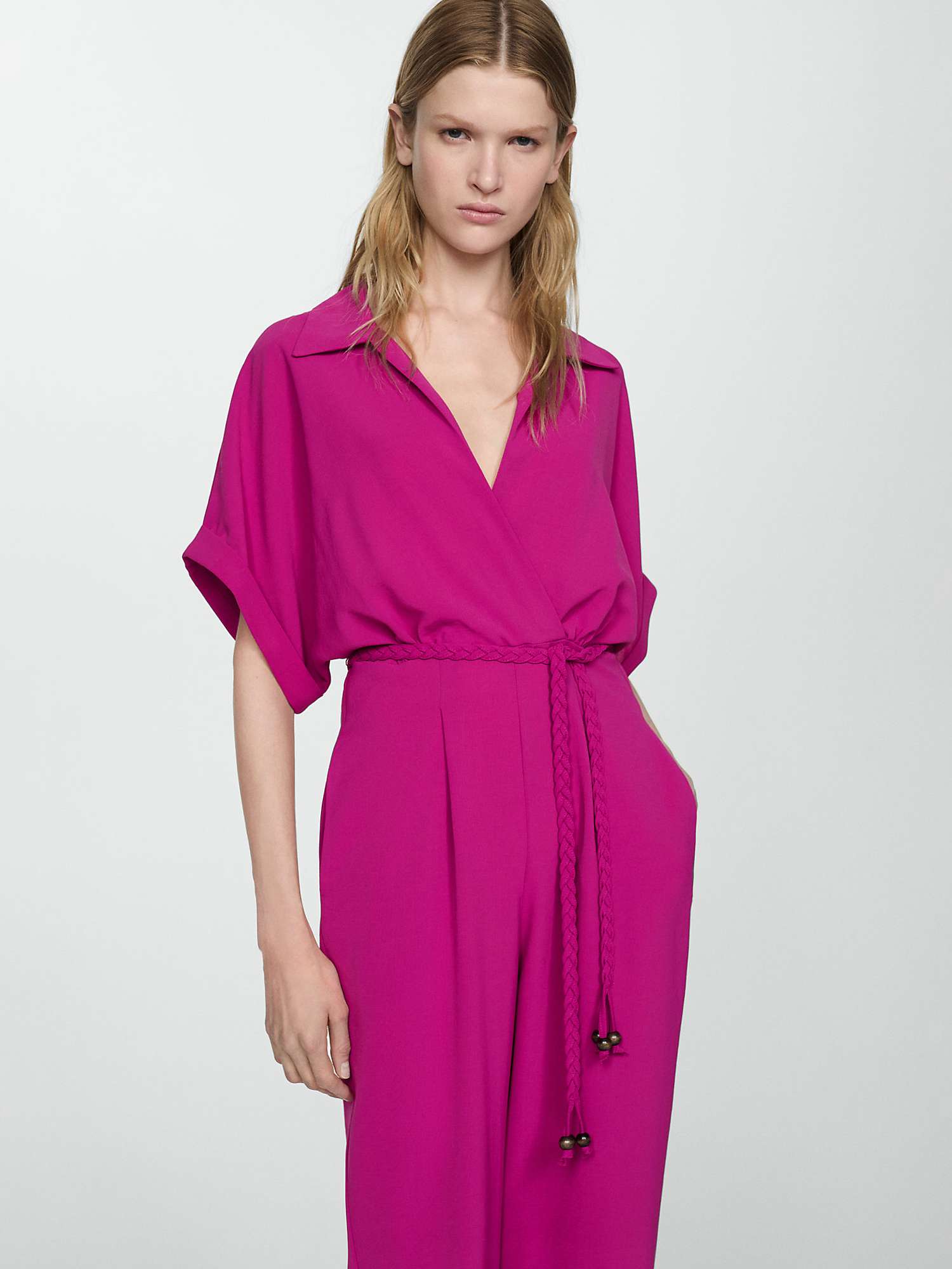 Buy Mango Tie Waist Jumpsuit, Medium Purple Online at johnlewis.com