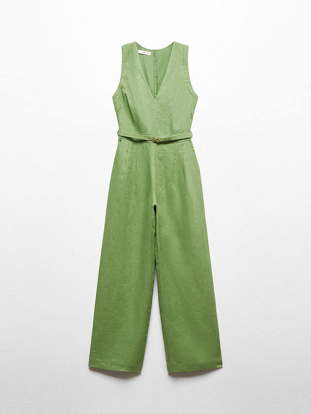 Mango Nan Linen Jumpsuit, Green