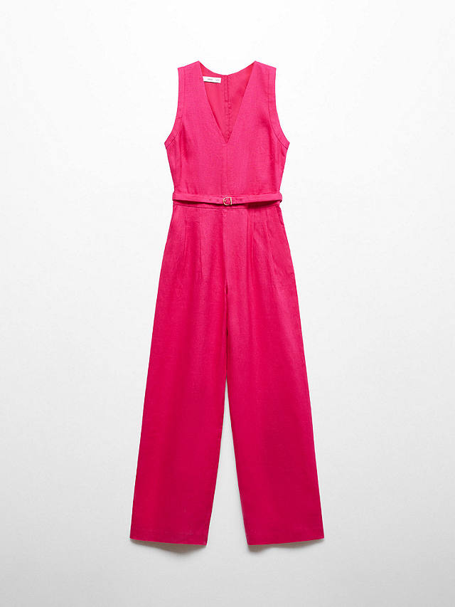 Mango Nan Linen Jumpsuit, Bright Pink