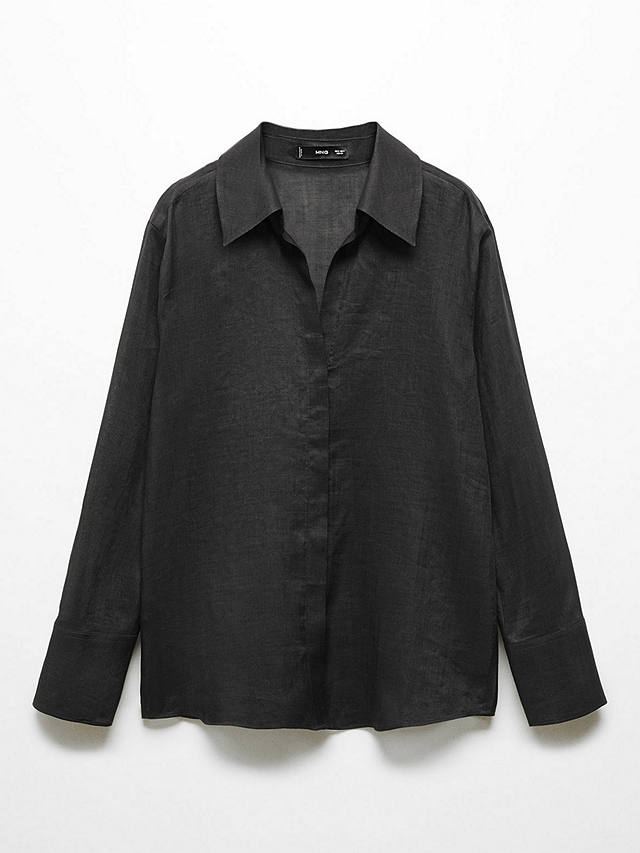 Mango Long Sleeve Satin Shirt, Black
